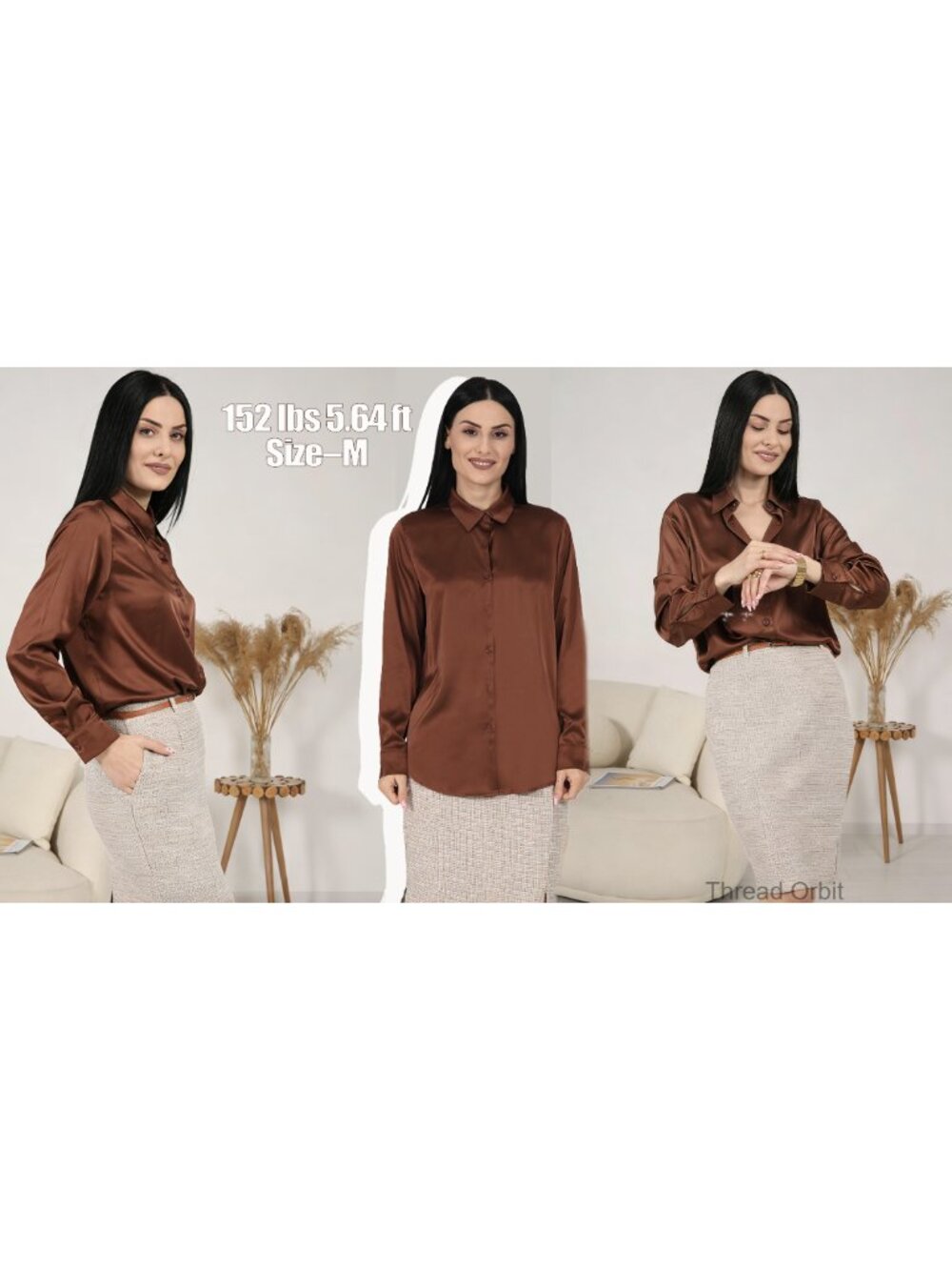 Satin Silk Button Down Blouse Long Sleeve Loose Fit Top - Picture 5 of 6